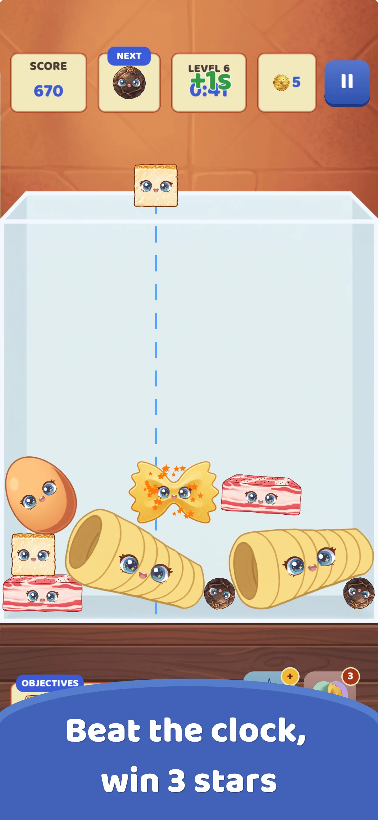 Level 6 in progress, with the timer and the next ingredient at the top.