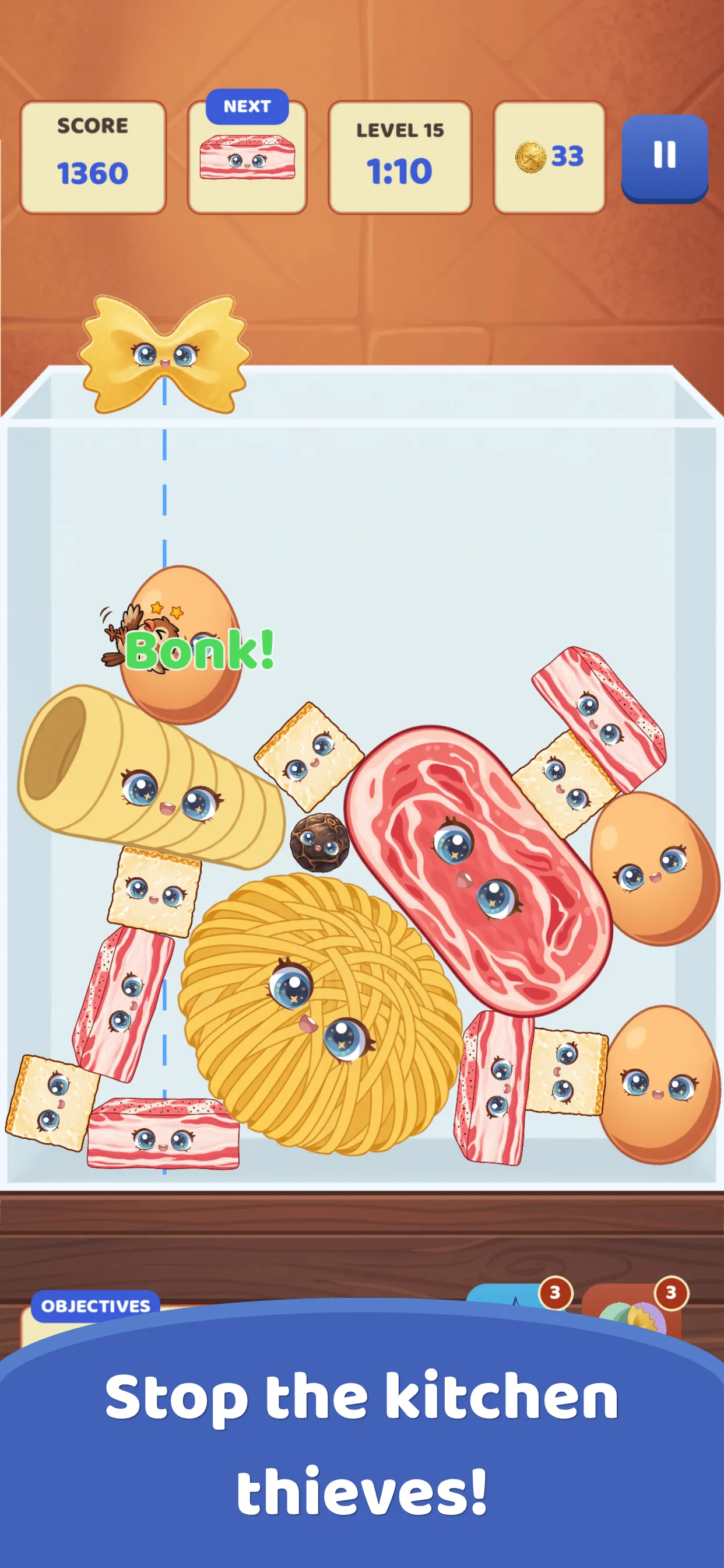 A thief gets knocked out with a “Bonk!” before it can steal an egg.